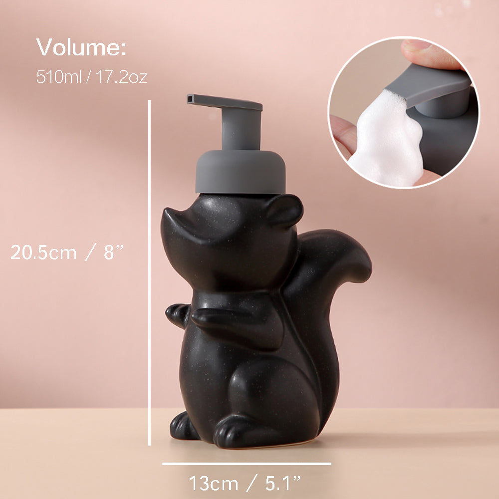 Keramischer Seifenspender, Eichhörnchen Schaum-Pumpen Badezimmerflasche, Tierdesign, nachfüllbare wiederverwendbare Lotion-Pumpe für Badezimmer Küche, 510ml/17,2oz