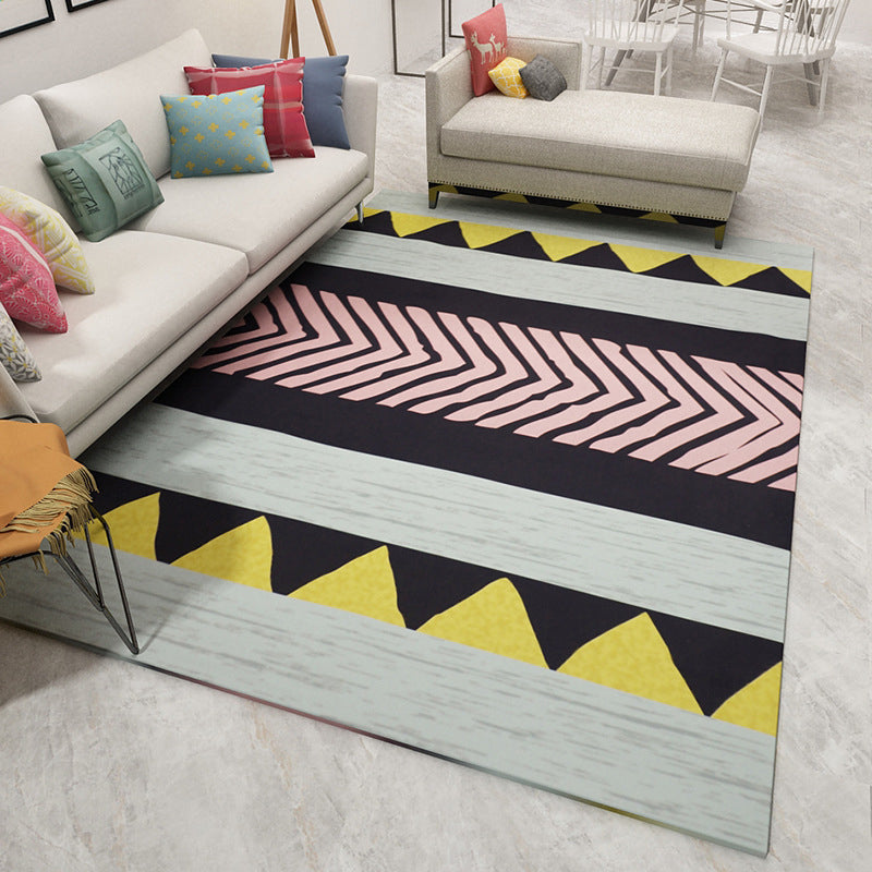 Frendorf | Boho Wohnzimmerteppich Multi Farbe Geo Gedruckt Bereichsteppich Synthetisch Fleckenresistent Waschbar Rutschfester Teppich