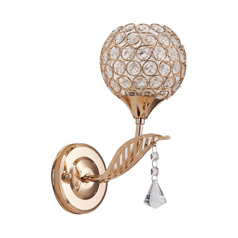 Frendorf | 1 Glühbirne Korridor Wandmontagebeleuchtung Vintage-Stil Gold Wandlampe mit globalem klarem Kristallschirm