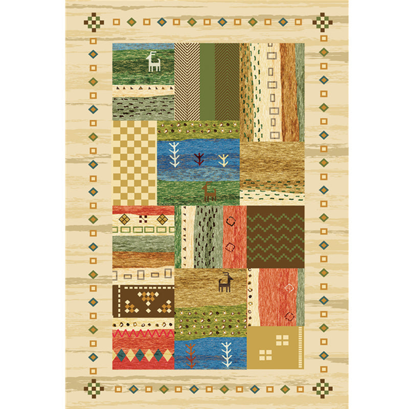 Frendorf | Boho Wohnzimmerteppich Multi-farbiges Karomuster Gedruckter Indoor Teppich Synthetisch Rutschfeste Unterlage Haustierfreundlicher Teppich