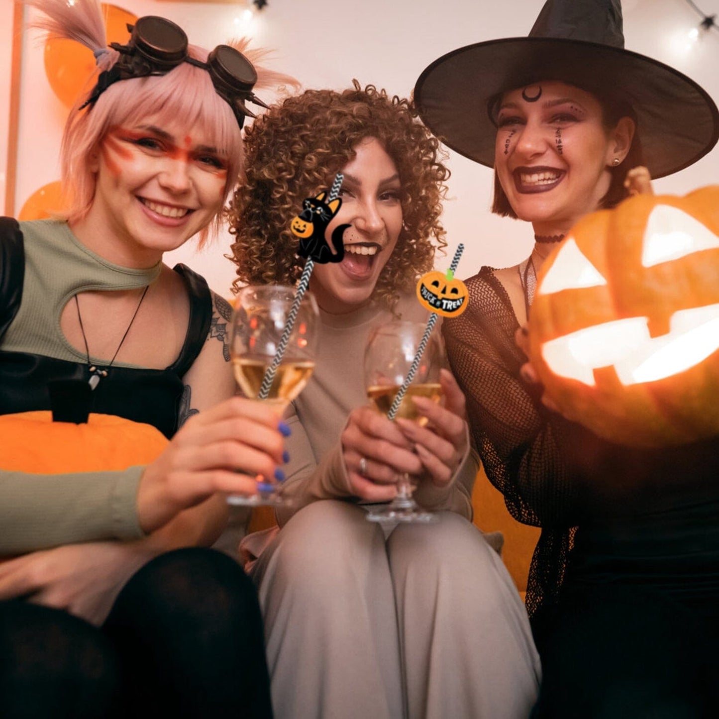 Frendorf | 24-teilig: Halloween-Party gestreifte Dekorationspapierstrohhalme