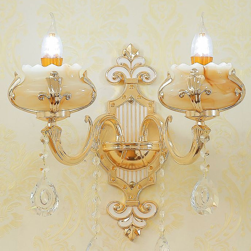 Frendorf | Beige Kerzen Wandleuchte Licht Klassisch Faux Jade Glas Schlafzimmer Wandleuchte Fixture