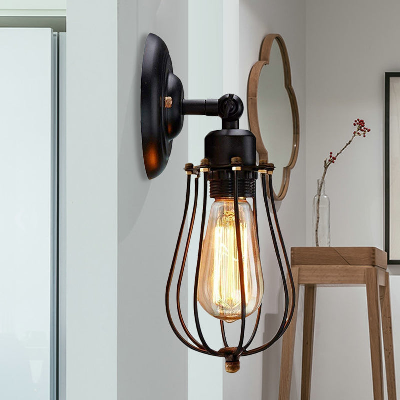 Frendorf | 2 Packs Gek cage-gemetseld metalen wandlamp Industriële stijl 1 licht slaapkamer wandmontagelamp met bulbvorm