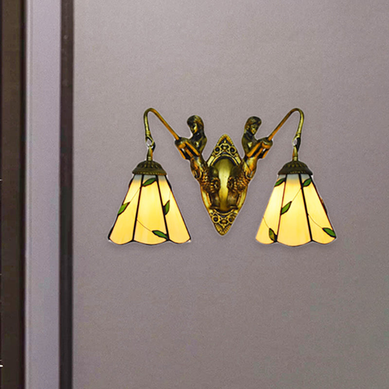 Frendorf | Blad Wandlamp 2 Lichten Gevlekte Glas Rustieke Wandverlichting voor Slaapkamer