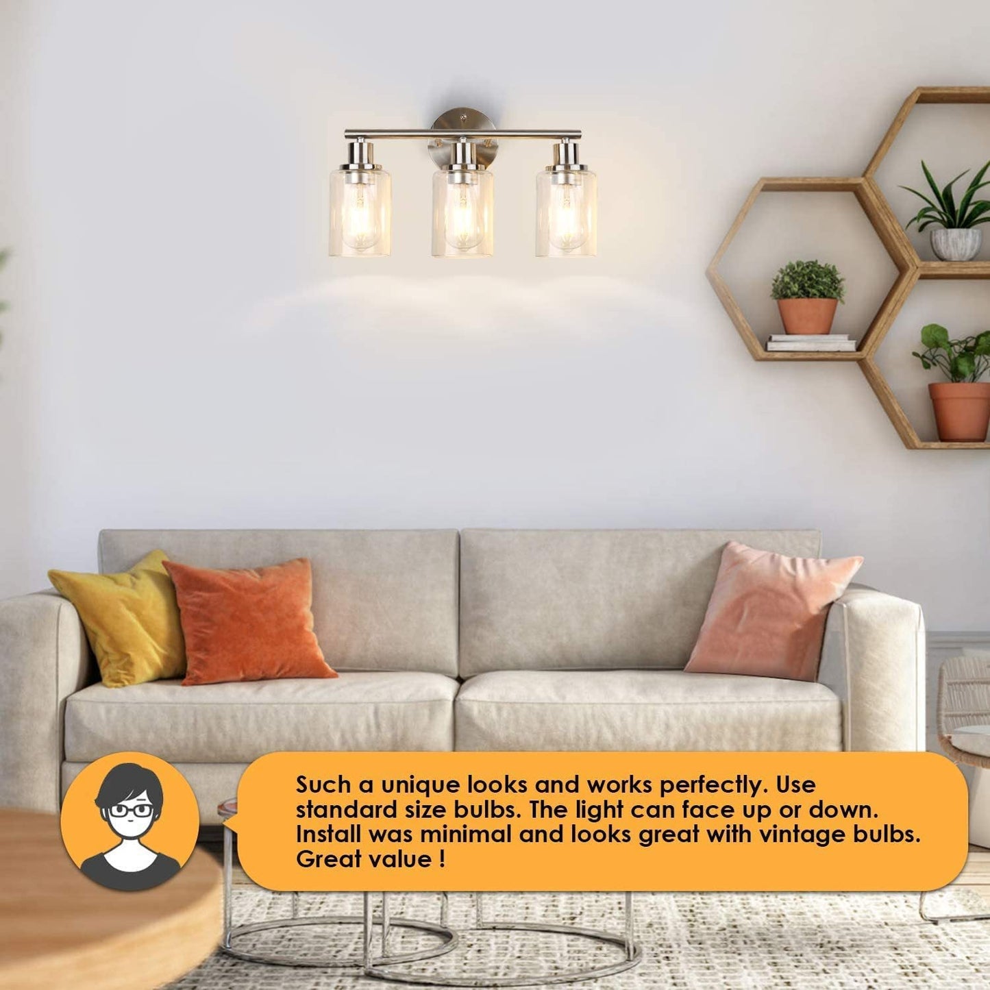 Frendorf | 3 Lichter Industrielle Vanity Spiegel Lichter Auf- und Abwärtsbeleuchtung Wandlicht Sconces für das Badezimmer