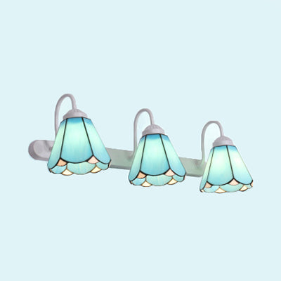 Frendorf | 3 Köpfe Wand Sconce Licht Tiffany konisch Weiß/Blau Glas Vanity Licht Fixture für Badezimmer