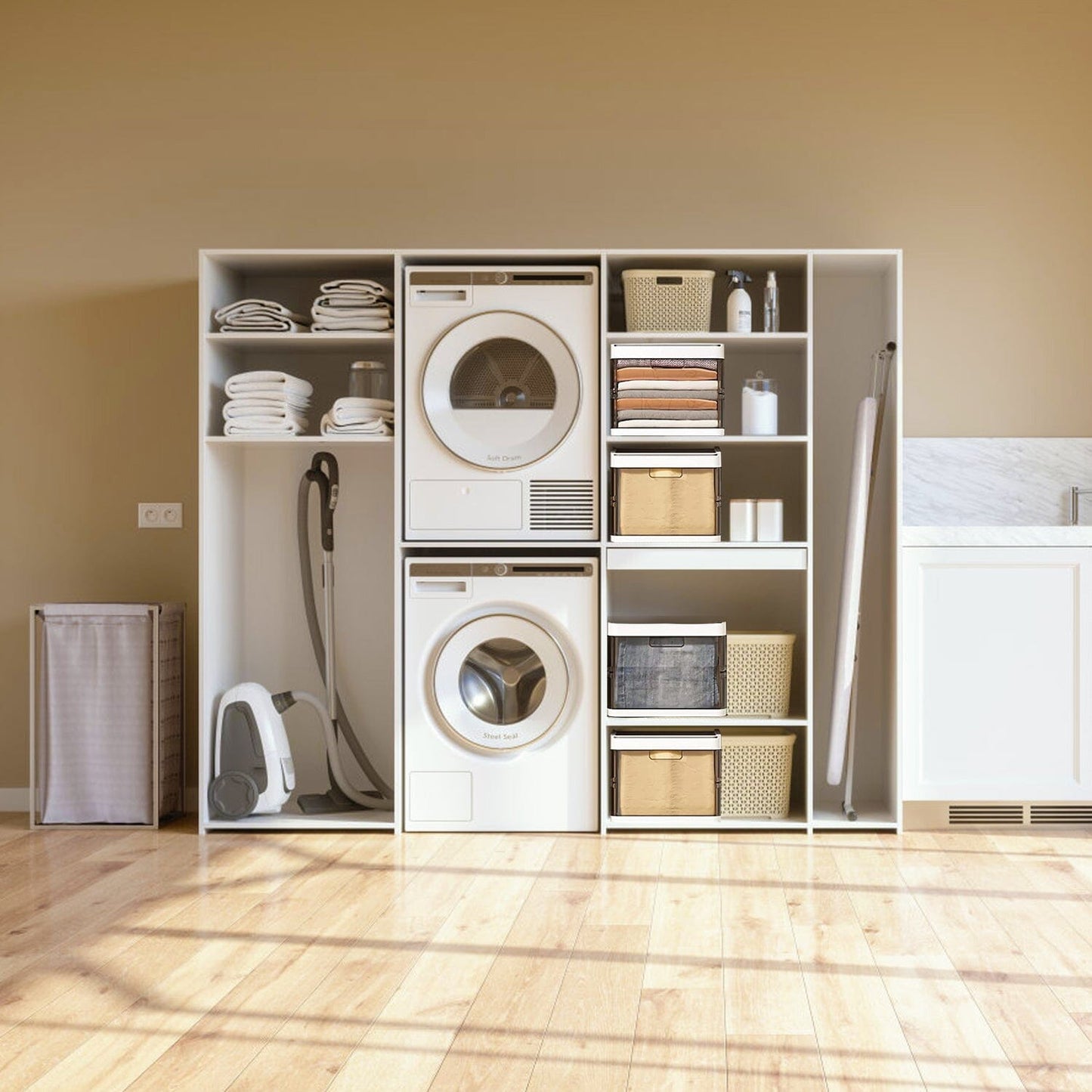 Frendorf | 3-Pack: Faltbare Aufbewahrungsbox mit Deckel Stapelbarer Kunststoff Kleiderschrank Organizer