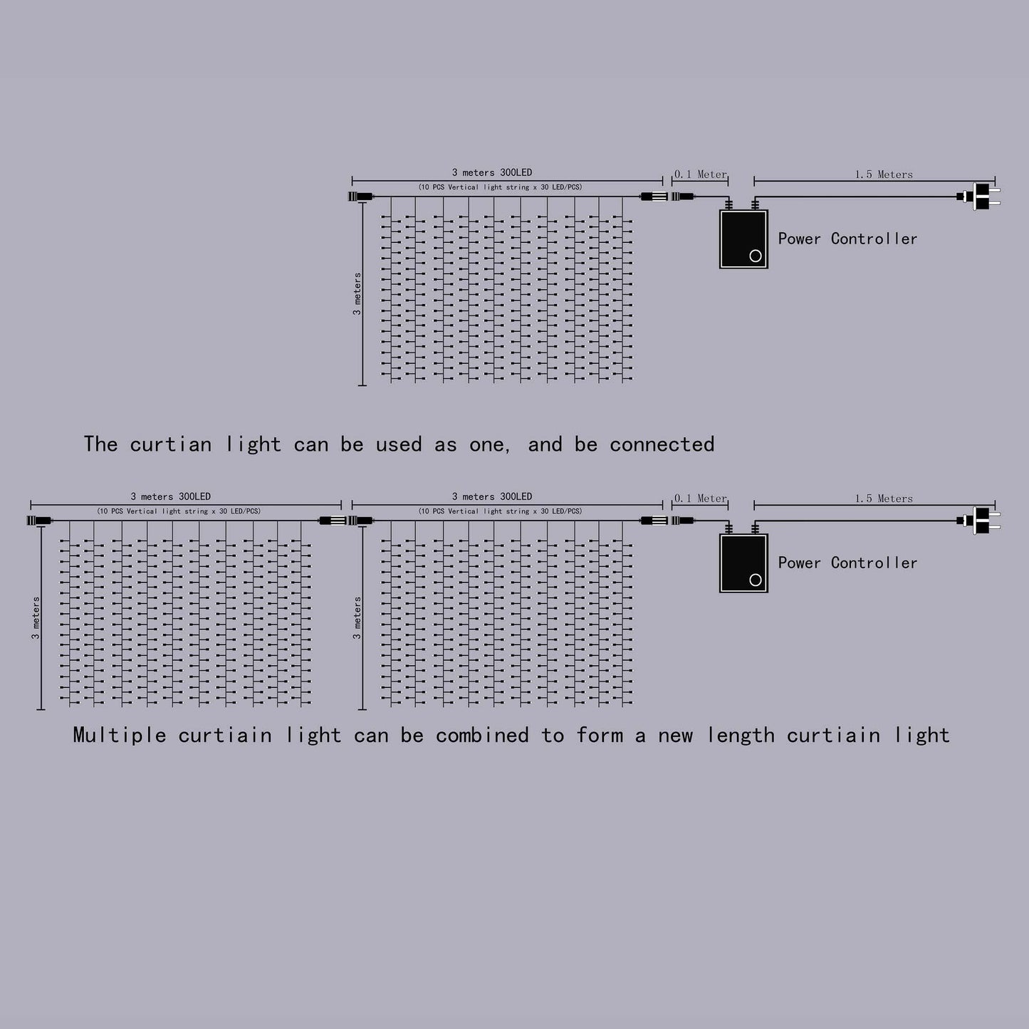 Frendorf | 300 LED Blaue Feen Lichtervorhang mit Controller