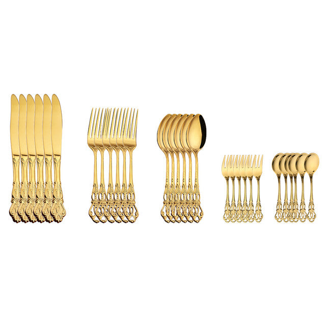 Frendorf | 30 StĂŒck Edelstahl Royal Besteckset Gold Geschirr Tischgedeck