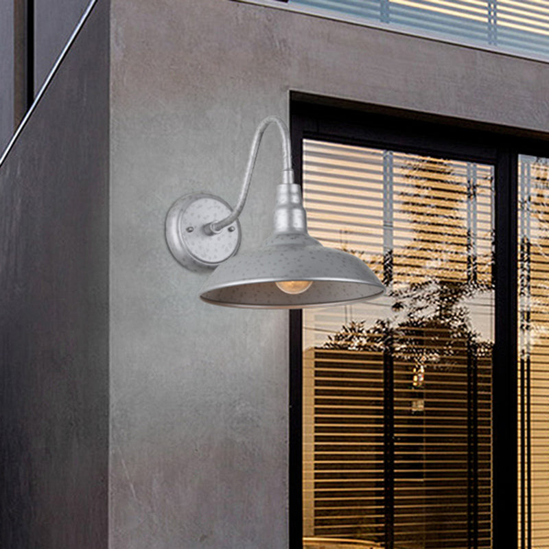 Frendorf | 10"/14" Breite 1 Licht Kuppel Wandlampe Industrie Silber Metall Außenbeleuchtung