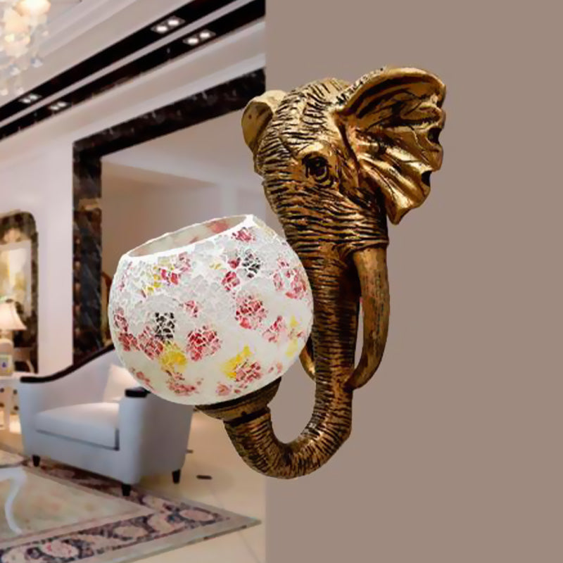 Frendorf | 1 Licht Wohnzimmer Wandleuchte Globus Mediterran Weiß/Rosa/Gelb Scone mit Globus Buntglasschirm