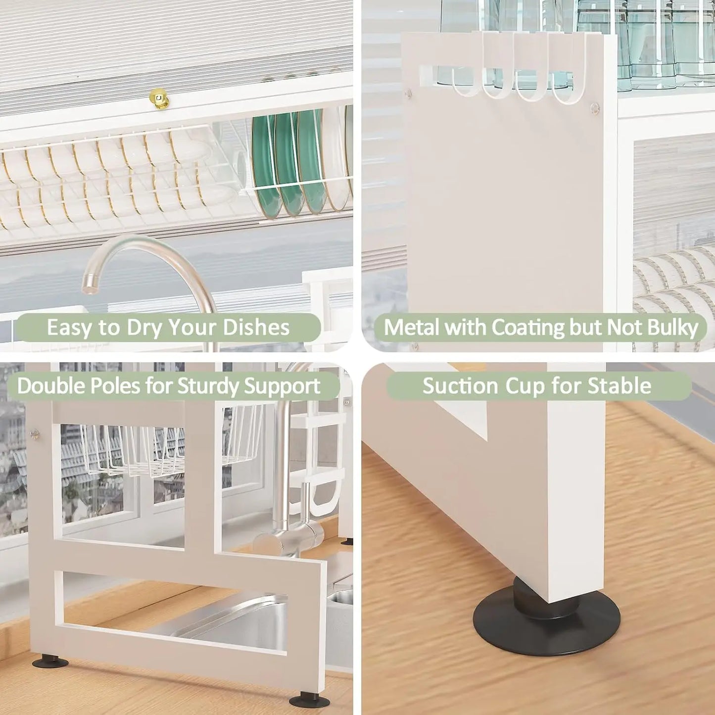 Frendorf | 33" Länge 2-Tier Weißer Geschirrabtropfer Trockenregal Küchenorganizer