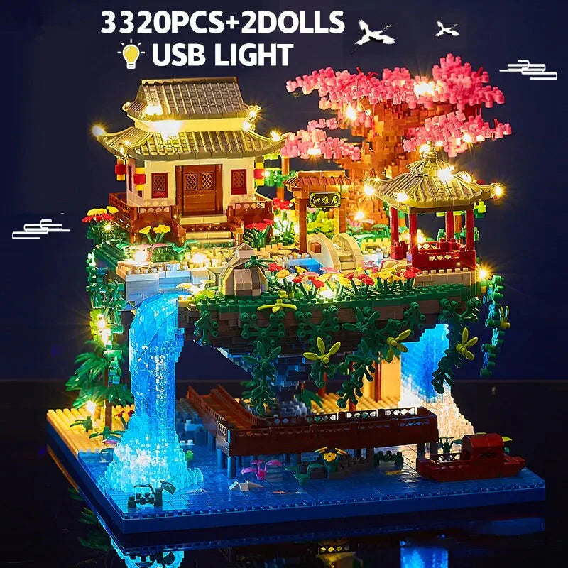 3320PCS Blöcke Baumhaus Diamant Gebäude Garten Architektur Wasserfall Licht DIY Ziegel Kirschblüte Spielzeug für Kinder Erwachsenen Geschenk