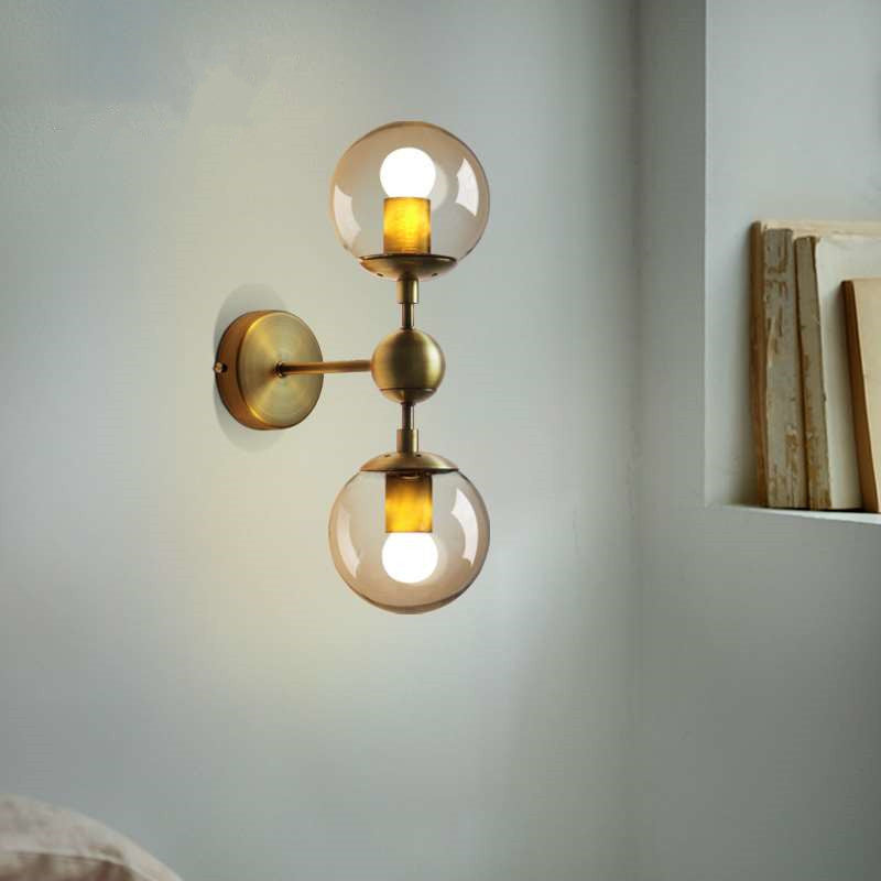 Frendorf | 1/2-Head Global Wandmontage Licht mit Amber Glas Schirm Modernistische Wandlampe Beleuchtung in Gold für Schlafzimmer