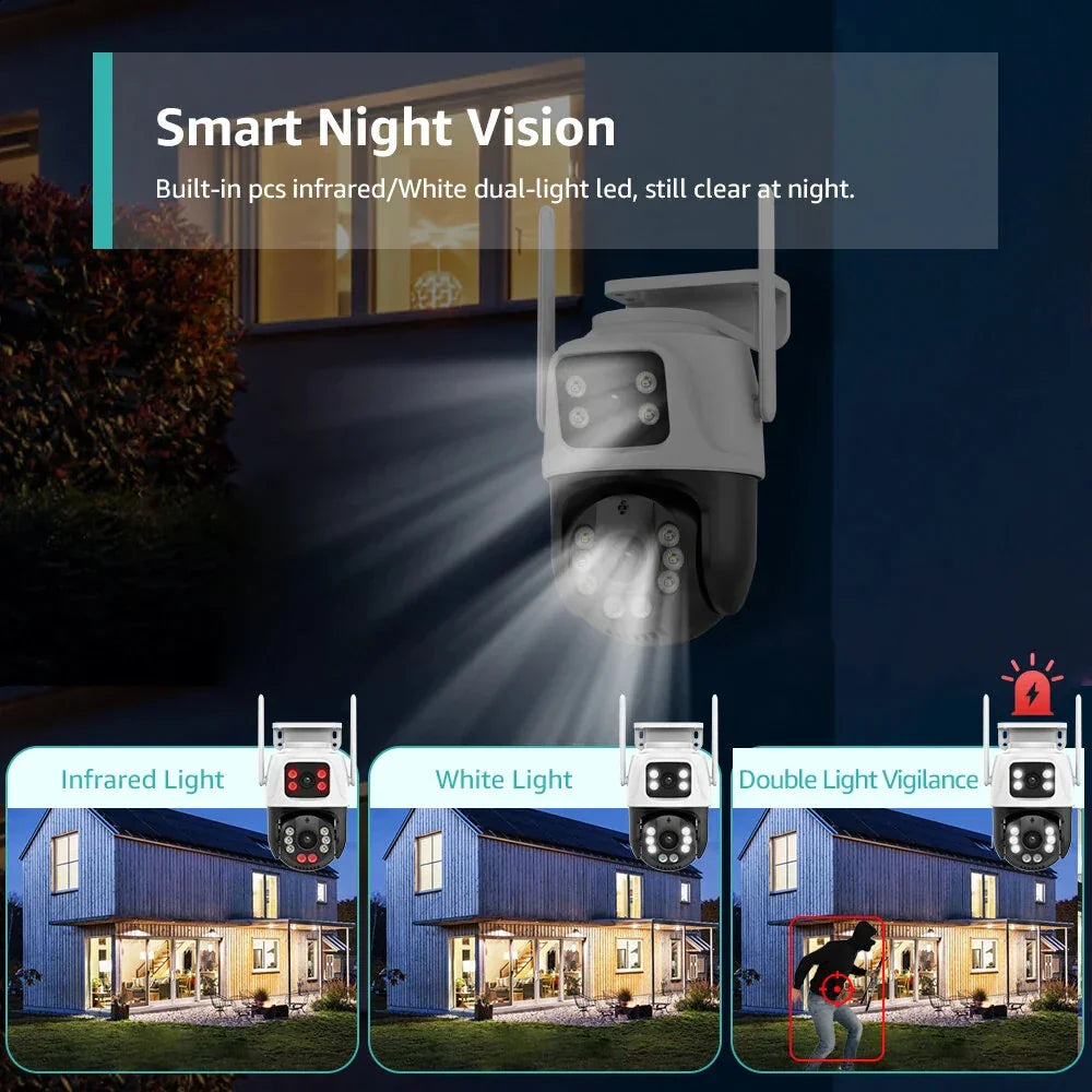 6MP Dual Lens PTZ Outdoor Wifi Dome Kamera mit menschlicher Erkennung & Farb-Nachtsicht - ICSEE App, EU Stecker