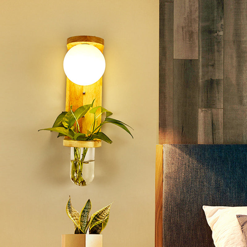 Frendorf | Barrel/Globe Opal Glass Up/Down Light Simple 1 Light Wohnzimmer LED Wandmontagebeleuchtung in Holz