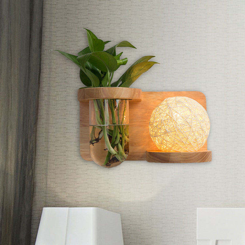 Frendorf | 1 Hoofd Barrel/Globe Wandlamp Industriële Hout Opale Glas LED Wandverlichting voor Woonkamer, Links/Rechts