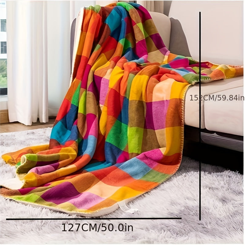 Korallfleece-Decke – Wendbare dicke Sherpa-Decke mit buntem kariertem Muster