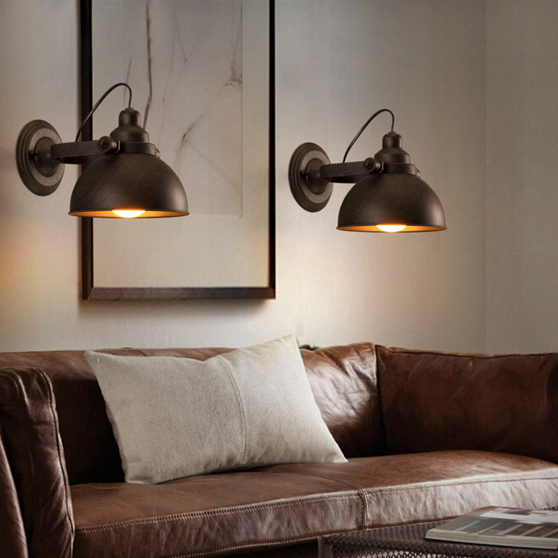 Frendorf | 1 Glühbirne Kuppel Wandlampe Licht Antik Stil Schwarz/Rost Schmiedeeisen Wandmontage Licht für Flur