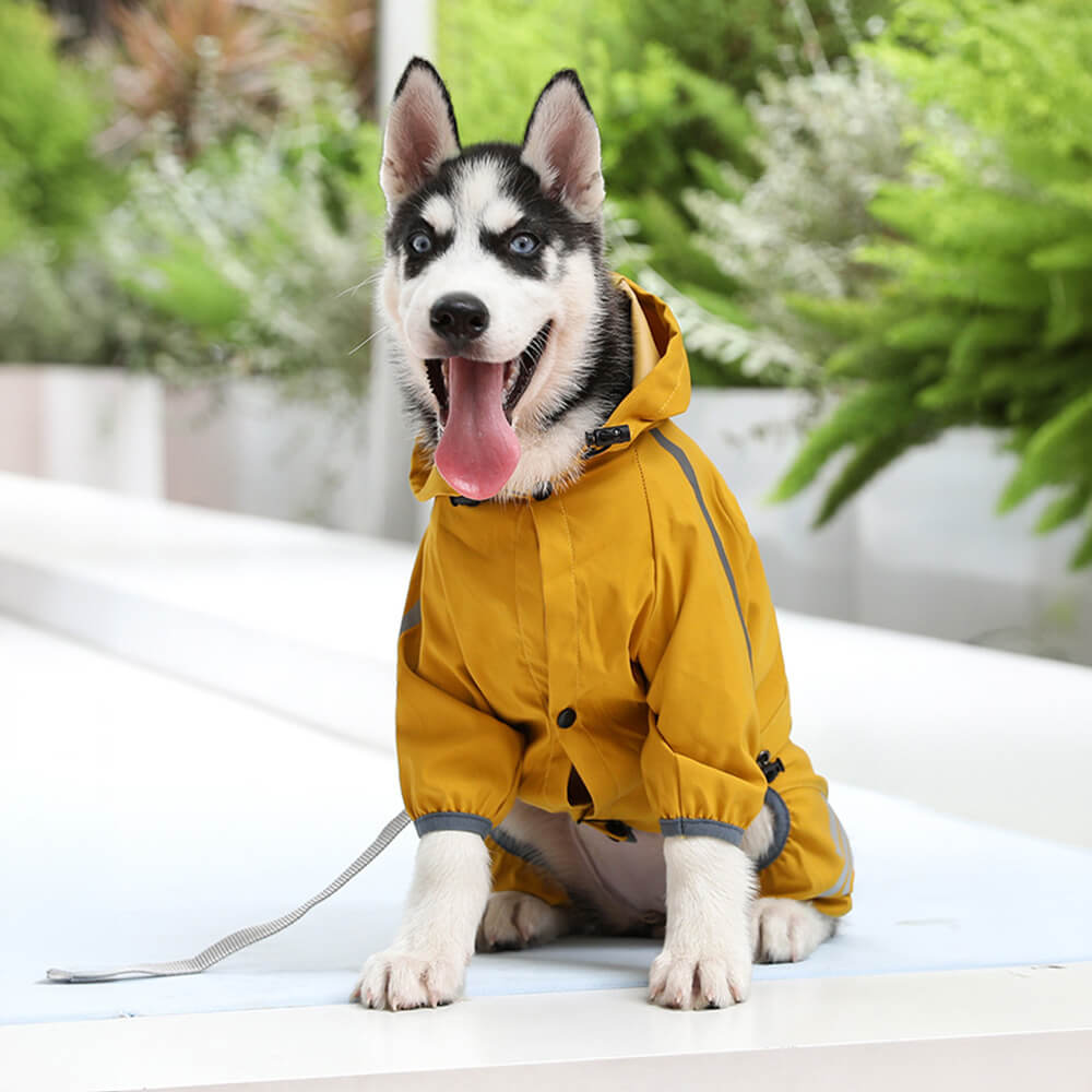 Stylische wasserdichte verstellbare reflektierende Streifen Hunderegenjacke mit Kapuze