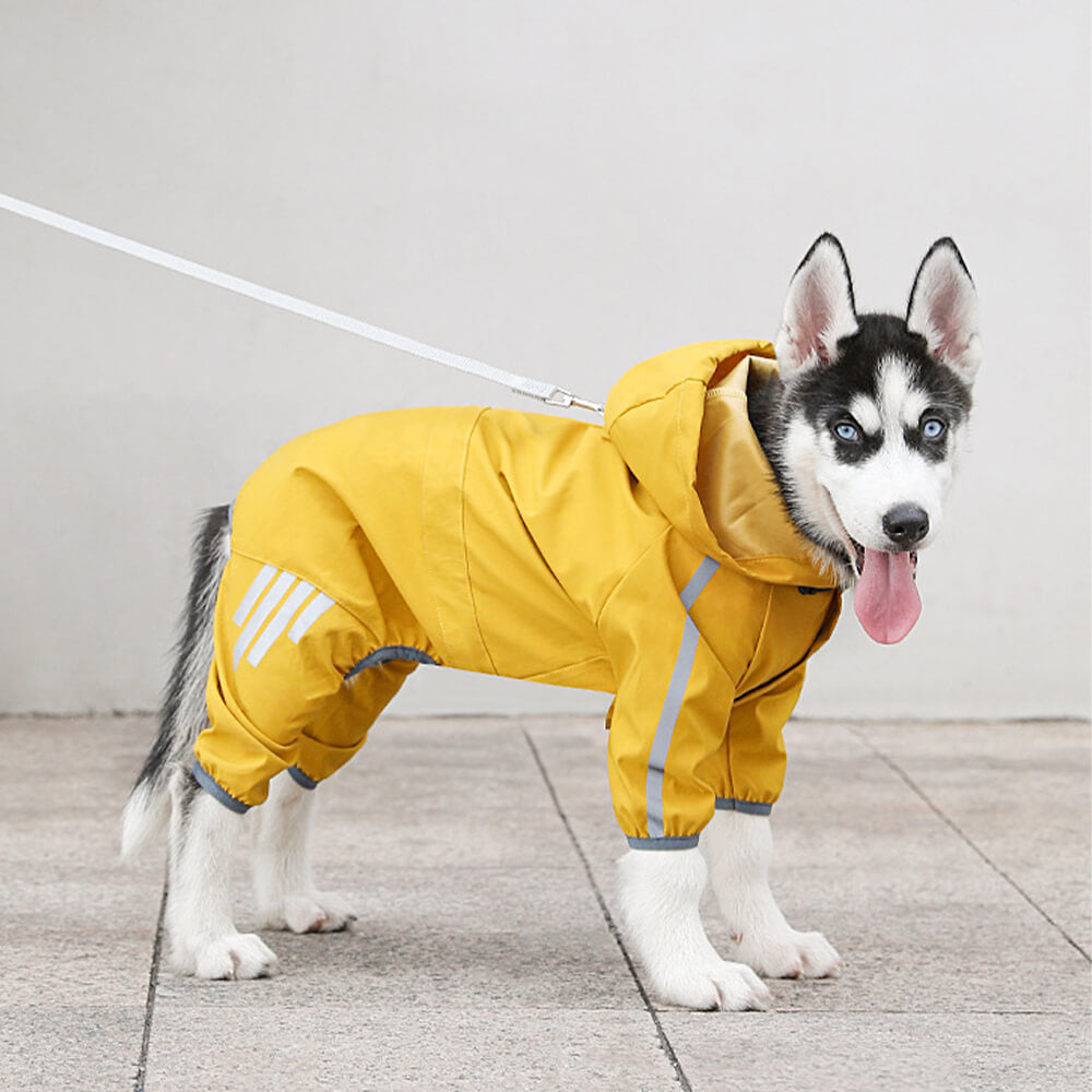 Stylische wasserdichte verstellbare reflektierende Streifen Hunderegenjacke mit Kapuze