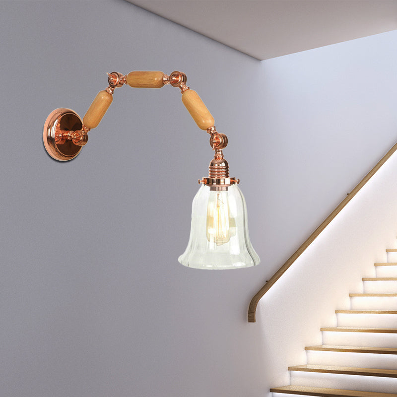 Frendorf | 1 Licht Flared Wandeinbauleuchte Antik Rose Gold Klar Glas Wandlampe mit langem ausziehbarem Arm