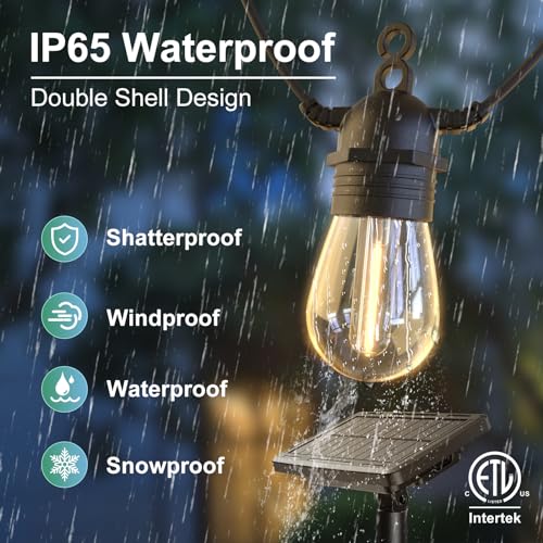 52FT Solar Lichterkette für den Außenbereich mit Fernbedienung, Warmweiß