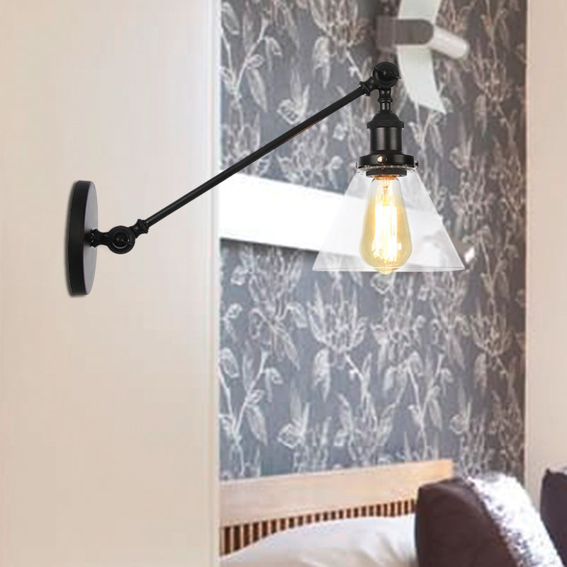 Frendorf | Industriële Conische Wandlamp 1 Lichtheldere Glasverlichting in Zwart/Bronze/Brass, 8"/12" L Arm