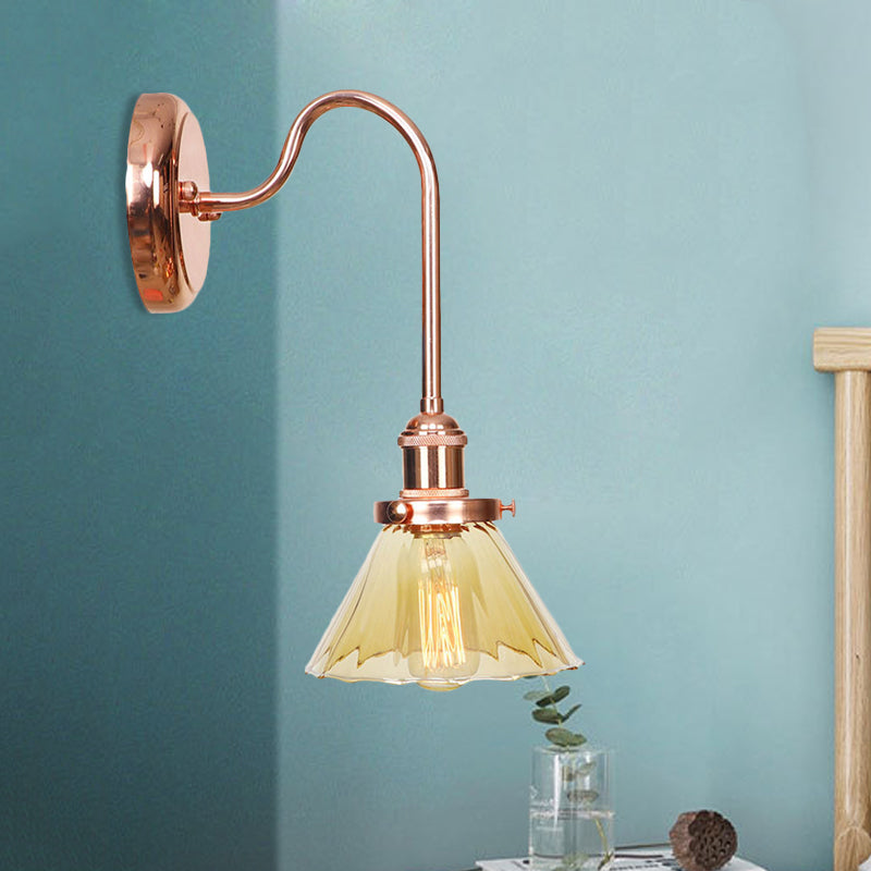 Frendorf | 1 Lichtkegel Wandlamp Vintage Helder/Amber Glas Wandverlichting Armatuur voor Woonkamer