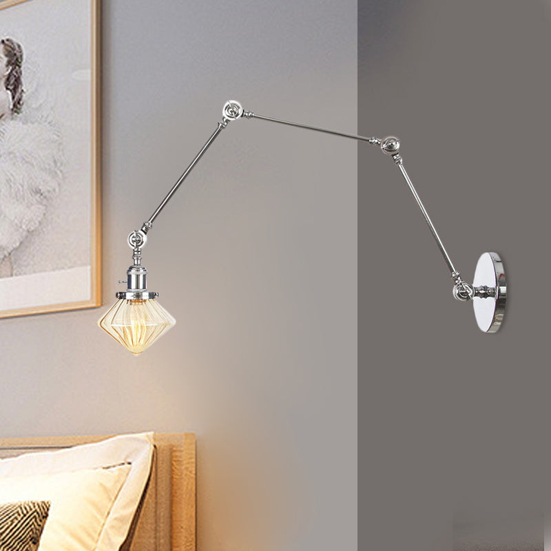 Frendorf | 1 Licht Esszimmer Wandleuchte Vintage Schwarz/Bronze/ Messing Wandmontierte Lampe mit Diamant Klar/Amber Glasschirm, 8"+8"/8"+8"+8" L Verstellbarer Arm