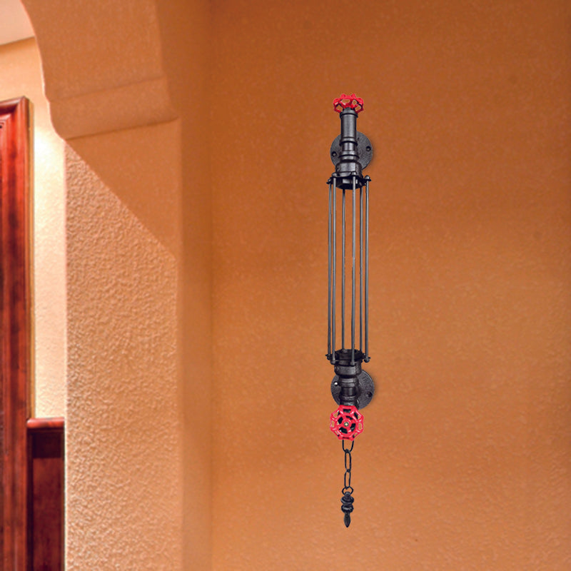 Frendorf | 1-Head Tubulaire Sconces Rustiek Zwart/Koper Metallic Wandlamp Fixture met 2-Klep Deco en Ketting