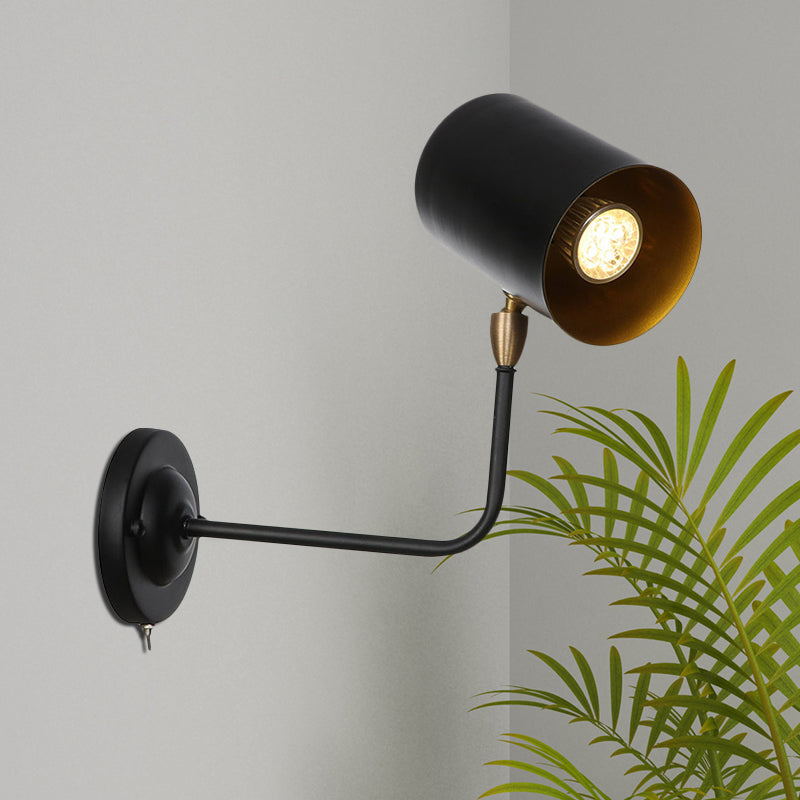 Frendorf | 1 Licht Sconces Lichtarmatuur Industrieel Cilinder Metalen Wandlamp in Zwart met Gebogen Arm voor Bedzijde