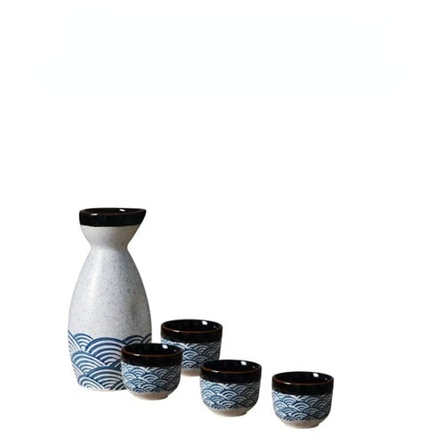 5-teiliges Retro Japanisches Sake-Set Keramik-Flasche Schnapsglas 1 Kanne 4 Tassen Home Bar Sake Weißweinkanne Kreative Trinkgeschirr Geschenke
