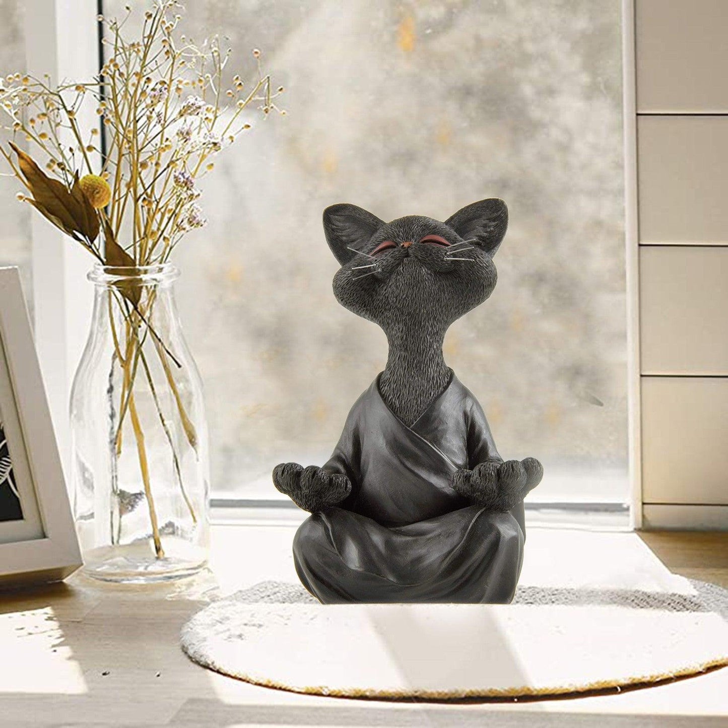 Verspielt Schwarze Buddha Katze Figur Meditation Yoga Sammlerstück Glückliche Katzen Dekor Zuhause Garten Dekoration Gartenornament