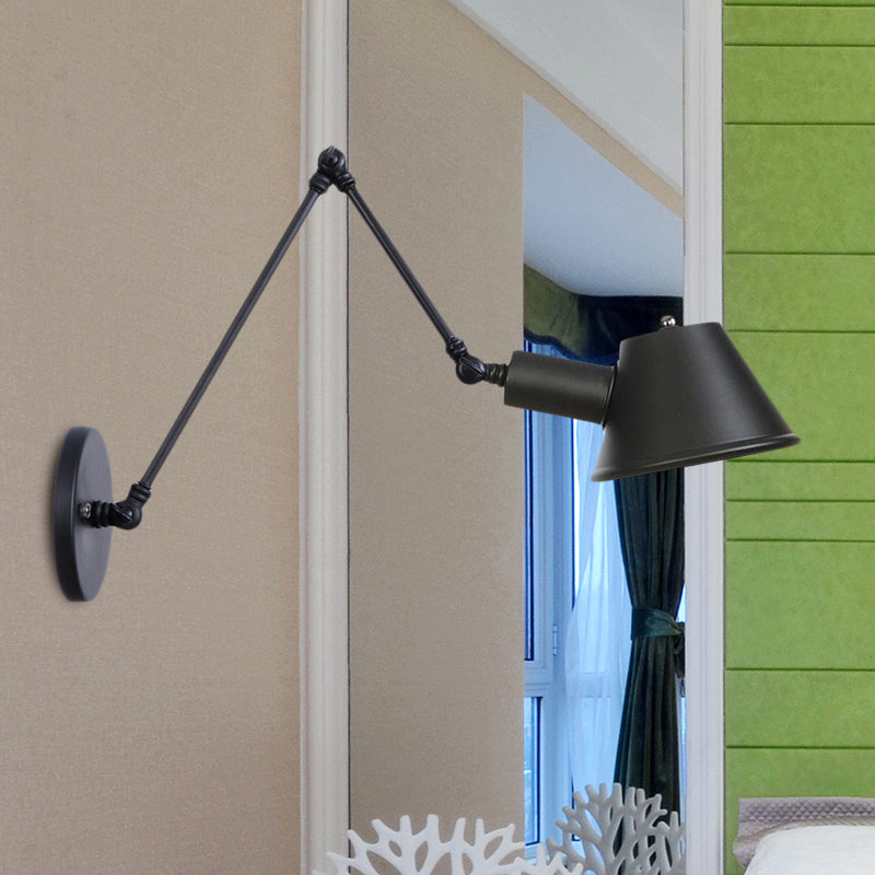 Frendorf | 1 Glühbirnen Wandlicht Sconce Industrielle Bar Wandleuchte mit Glockenmetallschirm in Schwarz, 6"+6"/12"+6" Länge des Schwenkarms