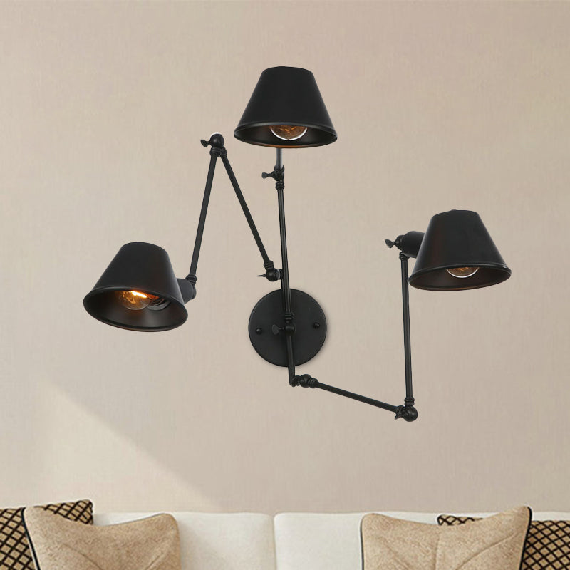 Frendorf | 2/3 Lichten IJzer Wandlamp Antiek Zwarte Afwerking Swing Arm Slaapkamer Wandlamp met Bel Shade