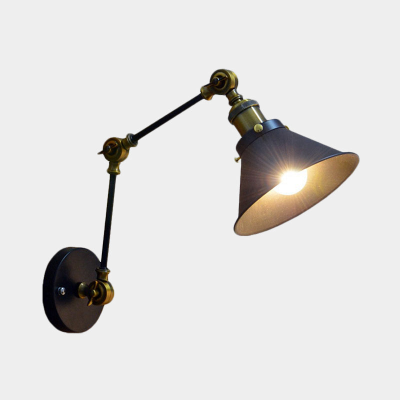Frendorf | 1 Licht Wandlamp Wandlamp Antiek Bedzijde Swing Arm Wandbevestiging met Conische Metalen Schaduw in Zwart