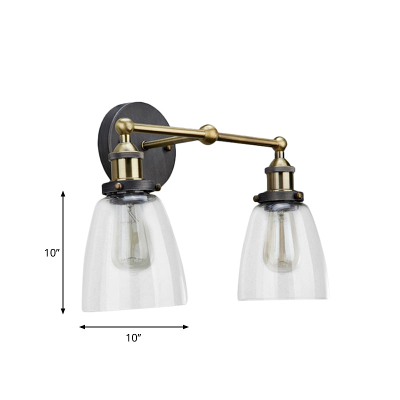 Frendorf | 2 Lichten Tapered Sconce Lichtarmatuur Industrieel Antiek Messing Helder Glas Wandlamp