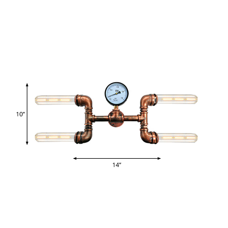 Frendorf | Bare Bulb Eetkamer Wandlamp Sconces met Gauge Deco Rustieke Stijl IJzer 4 Lichten Koper Wandmontage Lamp