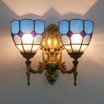 Frendorf | 2 Lichter Schüssel Wandmontage Licht Vintage Buntglas Wandleuchte in Blau/Himmelblau für Wohnzimmer