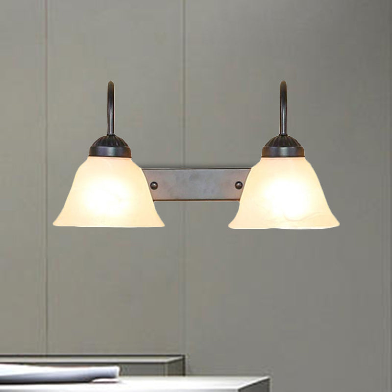 Frendorf | 2 Lichten Bel Shade Sconcepunt Lichtarmatuur Industrieel Zwart Opal Glas Wandlamp voor Slaapkamer