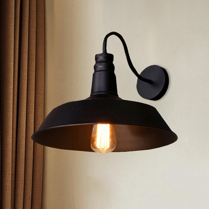 Frendorf | 1 Lampen Metall Wandleuchte Industriestil Schwarz/Weiß Scheune Schirm Porch Wandmontage Licht, 10"/14" Durchmesser