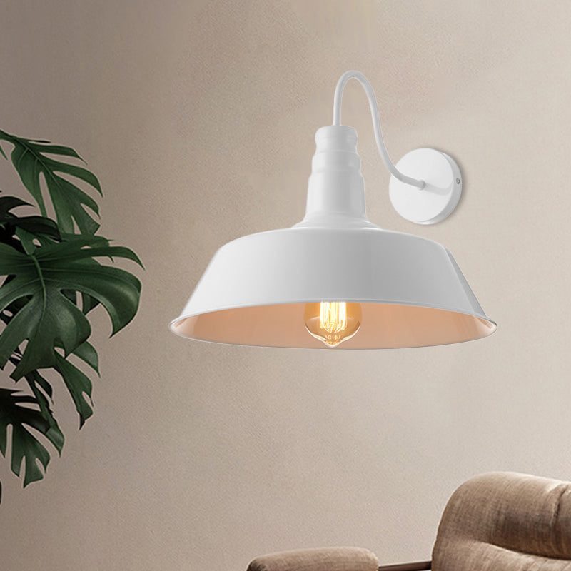 Frendorf | 1 Lampen Metall Wandleuchte Industriestil Schwarz/Weiß Scheune Schirm Porch Wandmontage Licht, 10"/14" Durchmesser