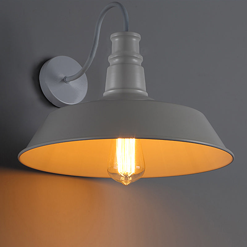 Frendorf | 1 Lampen Metall Wandleuchte Industriestil Schwarz/Weiß Scheune Schirm Porch Wandmontage Licht, 10"/14" Durchmesser