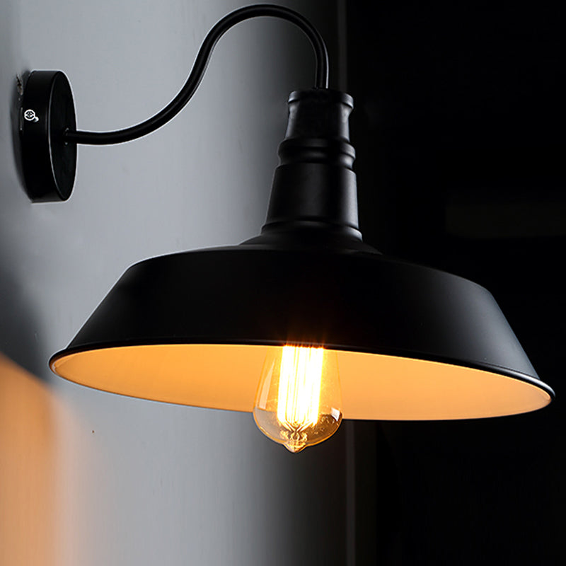 Frendorf | 1 Lampen Metall Wandleuchte Industriestil Schwarz/Weiß Scheune Schirm Porch Wandmontage Licht, 10"/14" Durchmesser