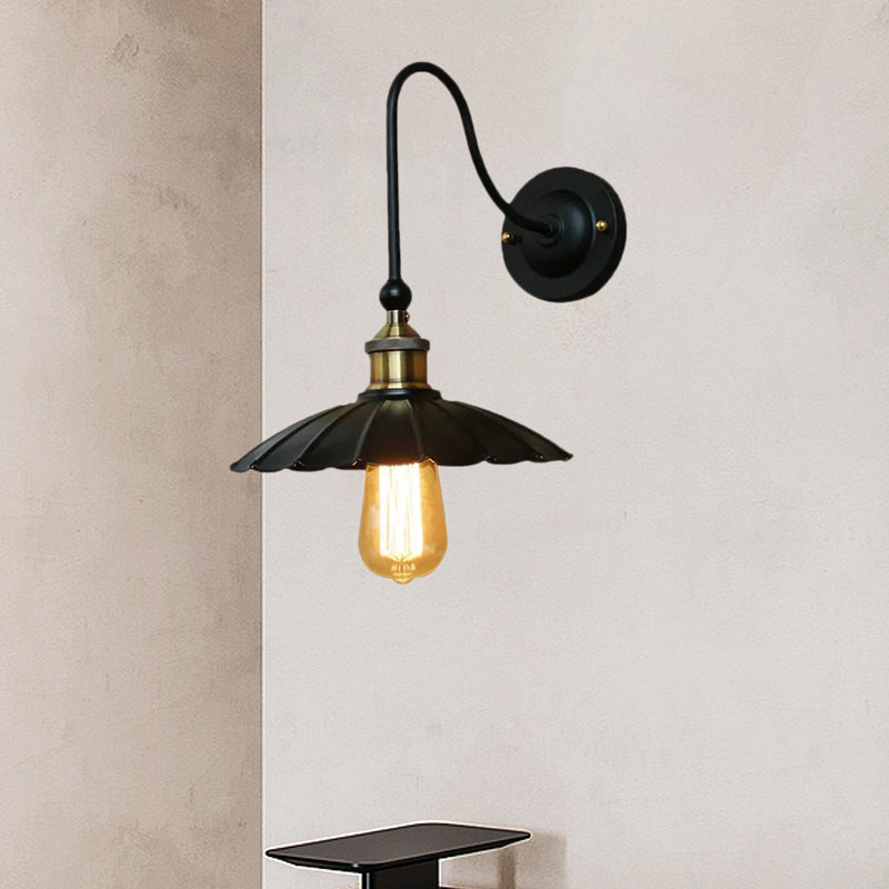 Frendorf | 1 Kopfschalige Wandmontage Licht Vintage Schwarz Metallic Wandleuchte mit Gänsekopfarm