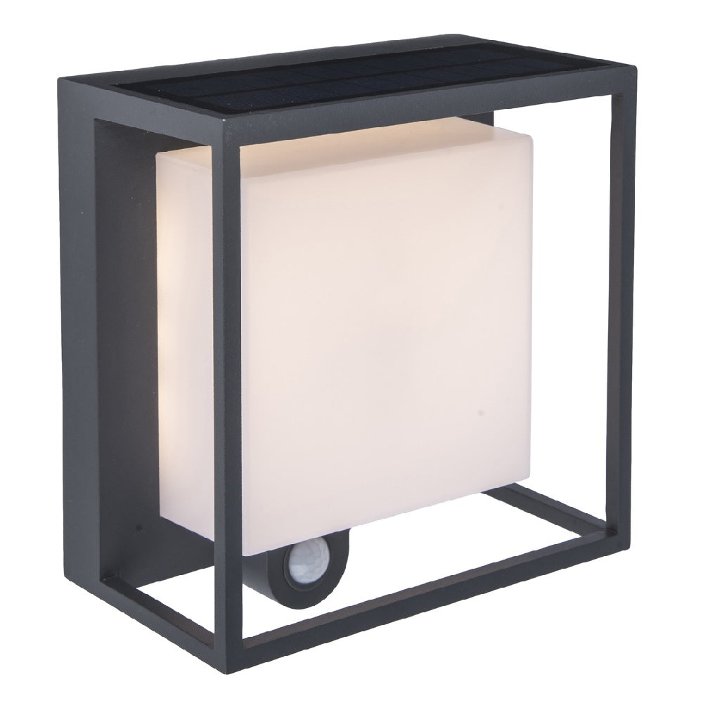 Lutec 6934601118 Curtis LED Anthrazit Solar Power Außen Modern Quadrat Aufputz Wandlampe mit PIR