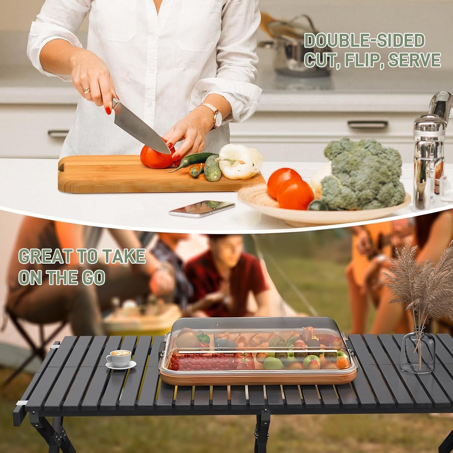 Frendorf | Bambus-Charcuterie-Servierbrett mit verriegelbarem Klarsichtdeckel – Savorya