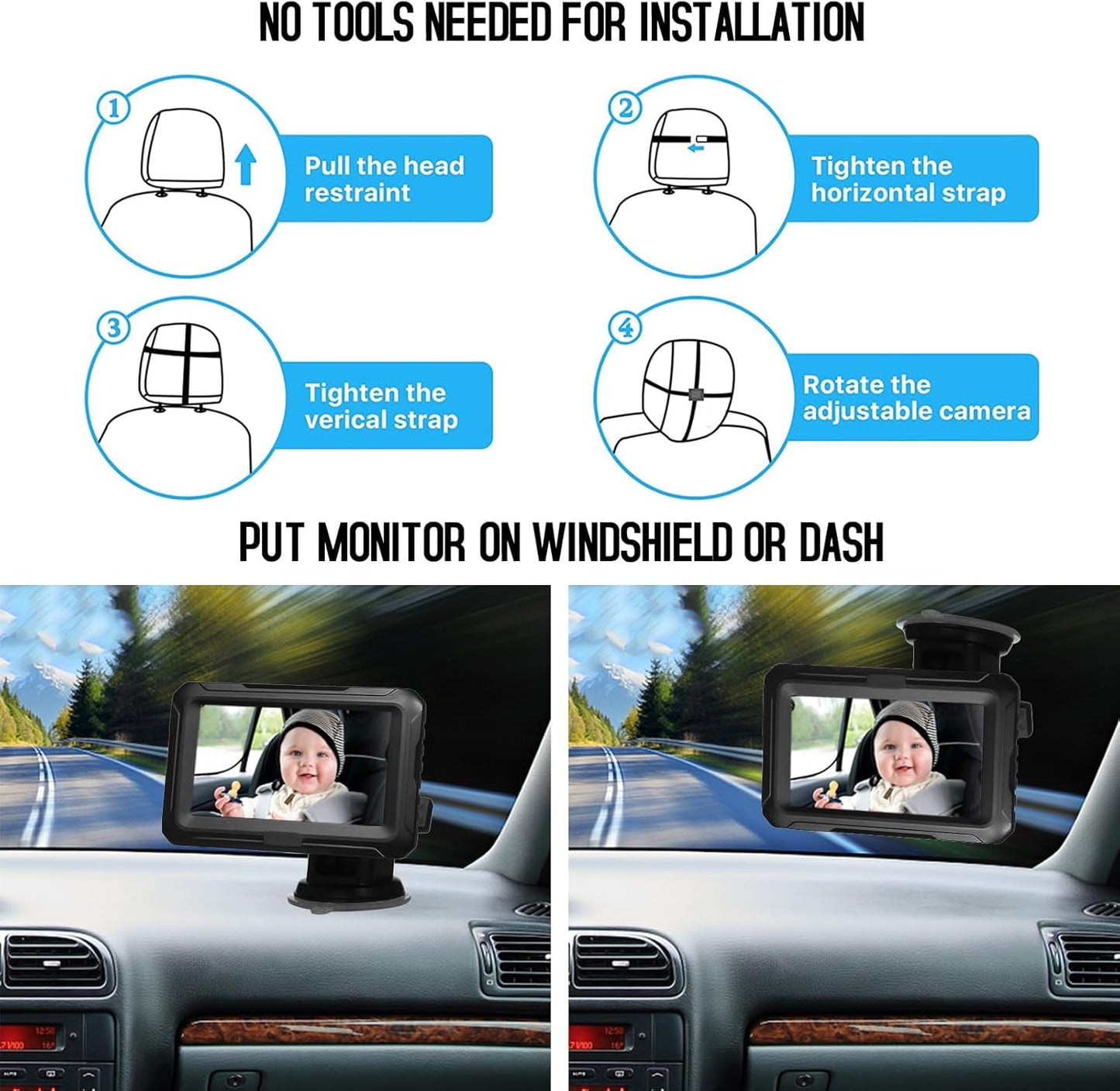 Frendorf | Baby Autospiegel mit 1080P Kamera & 4.3'' Bildschirm – Solvian
