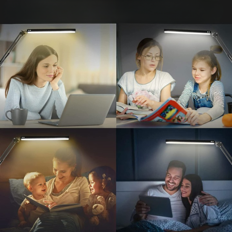 LED Schreibtischlampe, Verstellbare augenschonende Schreibtischleuchte mit Klemme, Schwenkarmlampe Enthält 3 Farbmodi, 10 Helligkeitsstufen Tischlampen mit Speicherfunktion, Schreibtischlampe für Zuhause